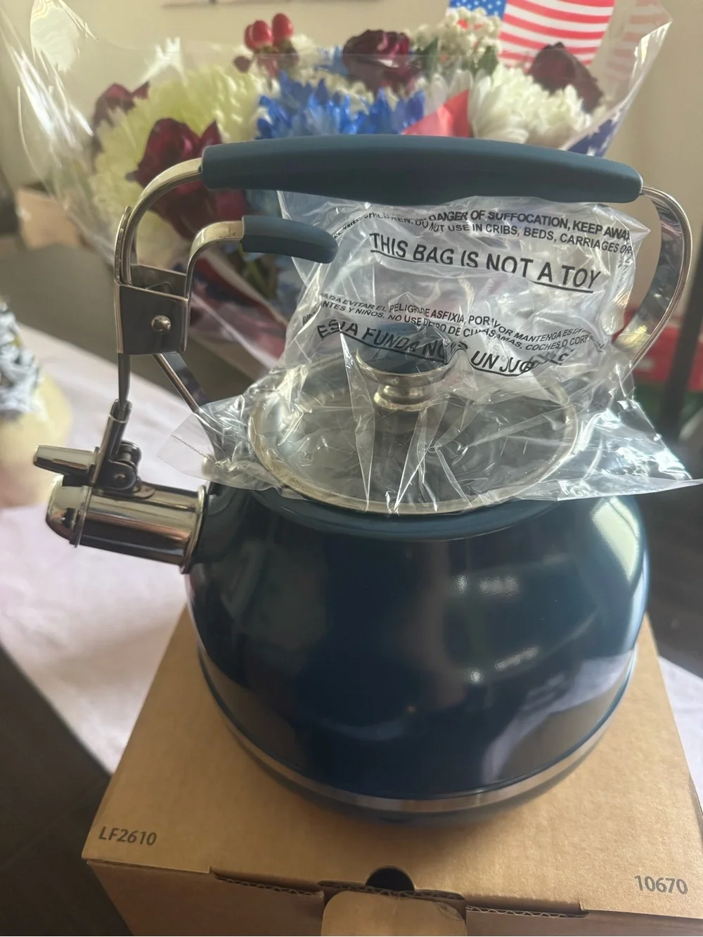 Princess House Navy Blue Whistling Tea Kettle